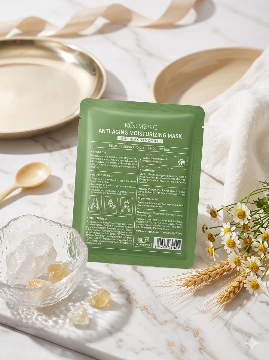 Anti-Aging Face Mask – Moisturizing Sheet Mask with Chamomile, Hydrating & Soothing Skincare for Glowing Skin