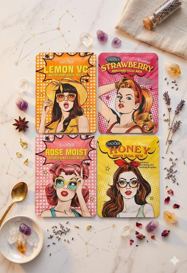Face Mask Set (4 Pack) – Vitamin C, Strawberry, Rose & Honey Sheet Mas ...
