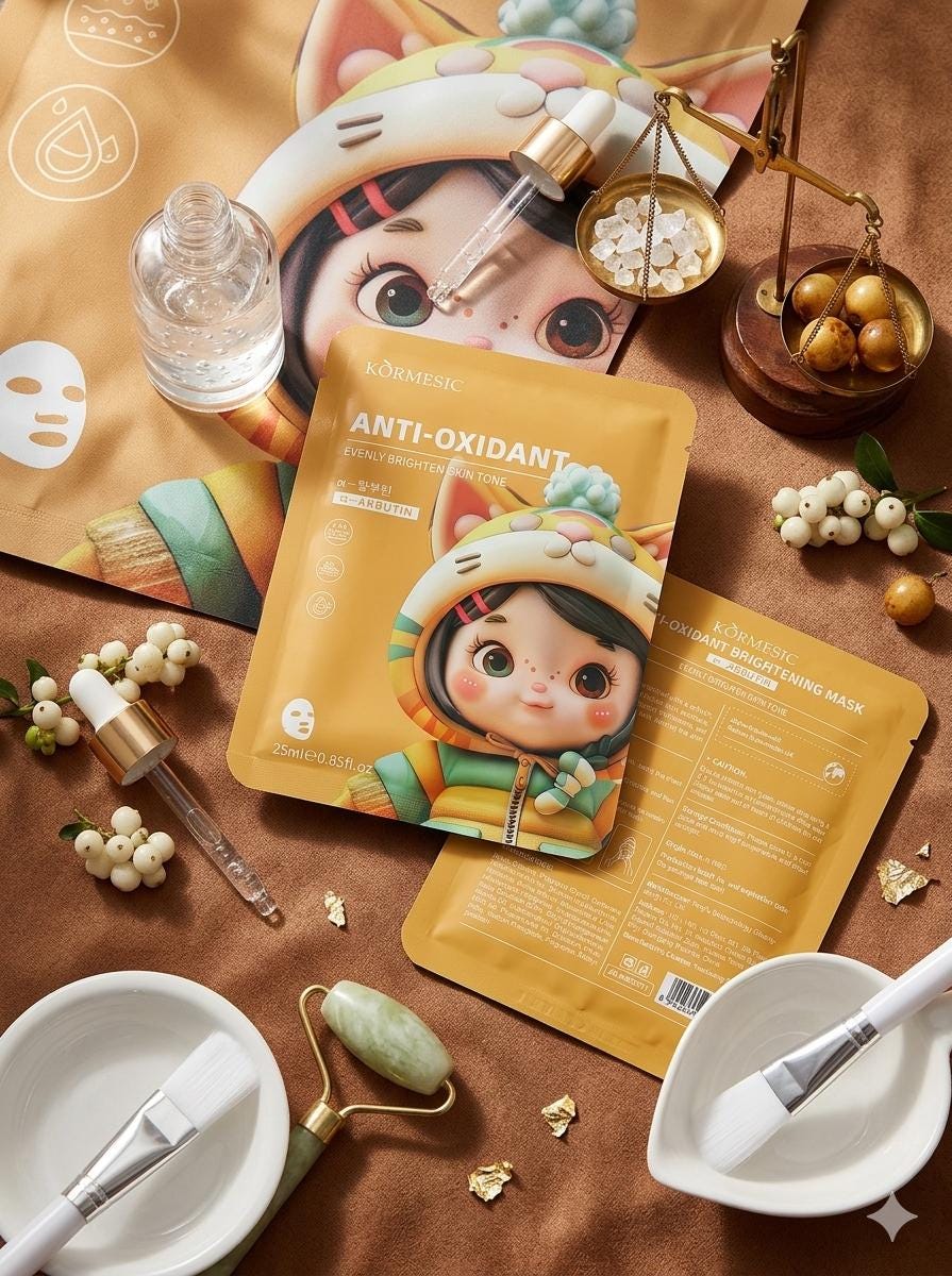 Brightening Sheet Mask with Alpha Arbutin – Anti-Aging Face Mask, Hydrating Korean Skincare, Glow Skin Treatment, Cute Beauty Mask